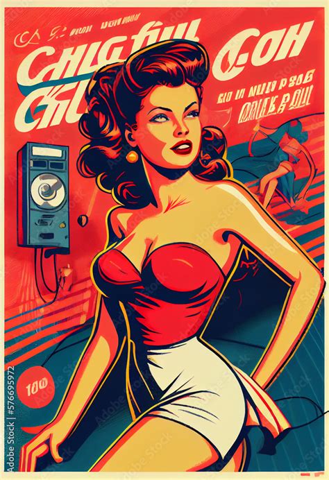 Woman In Technology Powerful Girl Strong Woman Pin Up Girl In Red Bikini With Vintage Style