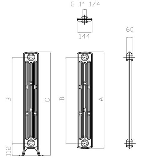 Radiatore in Ghisa 4 Colonne h 90 Con Possibilità di Piedini