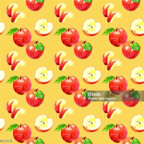 Red Apple Seamless Pattern Hand Drawn Fruit Watercolor Illustration