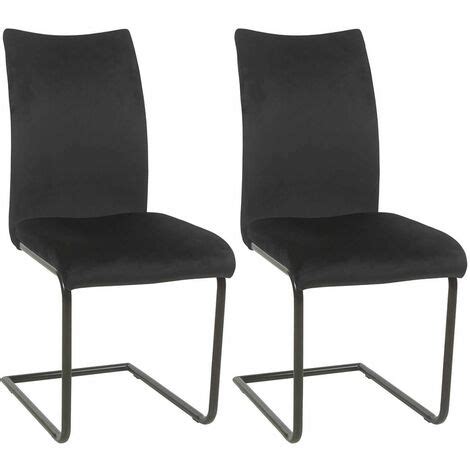 NYMERIA Lot de 2 Chaises Velours Noir Piètement U