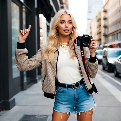 Stylish Skinny Blonde Girl In Trendy Fashion Premium AI Generated Image