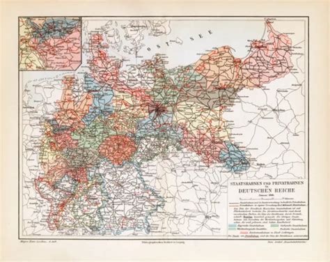 Eisenbahn Im Deutschen Reich Historische Landkarte Lithographie Ca