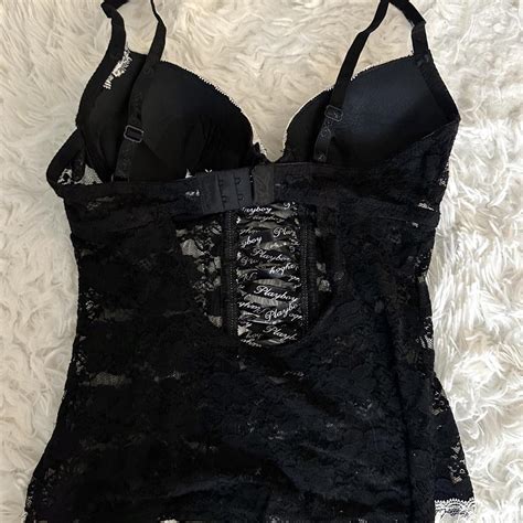Vintage Playboy Black Lace Lingerie Corset Top So Depop