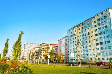 New Modern and Old Soviet Type Apartment Neighborhoods in Batumi Summer Resort. Batum City ...