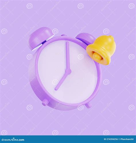 D Render Purple Pastel Color Alarm Clock D Circle Clock Icon Stock