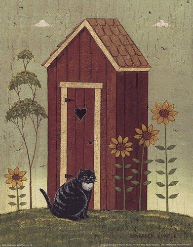 Outhouse With Cat Print By Warren Kimble Primitive Painting Primitive