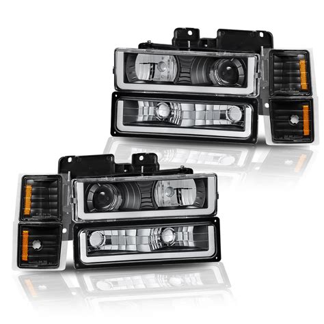 Black Housing Projector Headlights w/LED DRL Bar For 1994-1998 Chevy C/K 1500 2500 2pcs ...