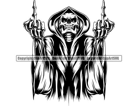 Grim Reaper Skull Skeleton Grin Grinning Middle Finger Death Etsy