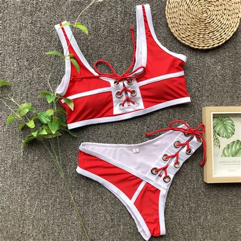 2019 Sporty Style Swimsuit Rope Through Hole Design New Bikini For