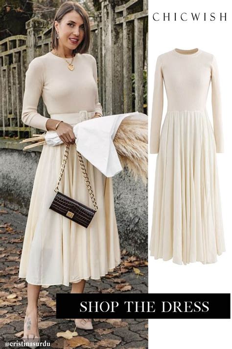 Knit Spliced Long Sleeves Maxi Dress In Cream