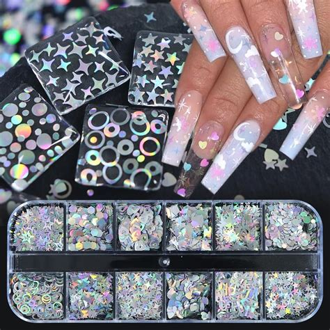 Amazon Grids Holographic Nail Art Glitter Sequins D Silver