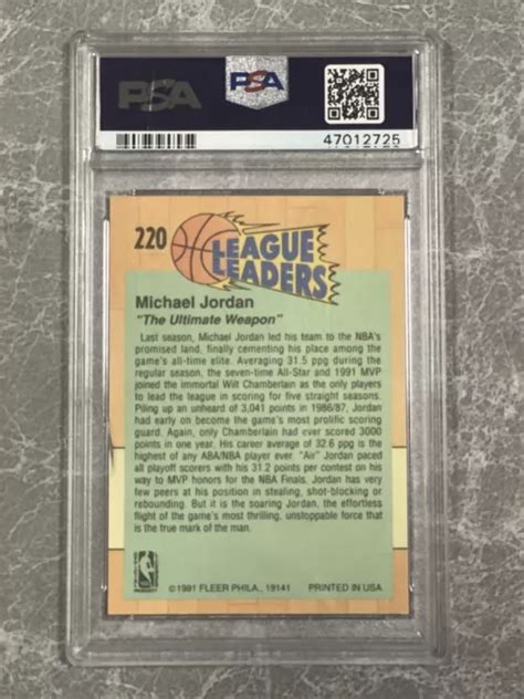 1991 92 FLEER MICHAEL Jordan League Leaders Basketball Card 220 PSA 9