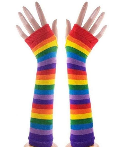 Stretchy Fingerless Arm Warmers Women S Arm Warmer Rainbow Stripe