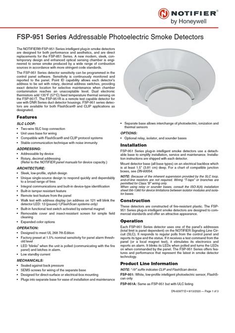 Addressable Fire Alarm System Fsp 951 Series Addressable Photoelectric Smoke Detectors