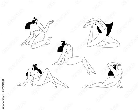 Contemporary Woman Silhouette Vector Illustration Set Nude Female Body Abstract Pose Feminine