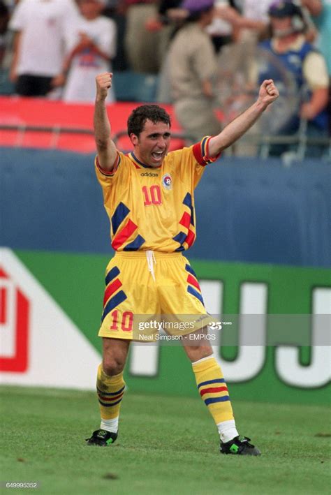 Gheorghe Hagi, Romania, celebrates scoring against Switzerland | Gheorghe hagi, World football ...