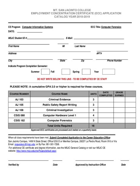 Fillable Online Msjc Ecc Application Csis Computer Forensics Fax Email