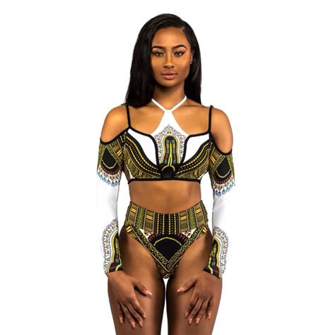 High Waist African Thong Bikini Set Swimwear Women Swimsuit Swim