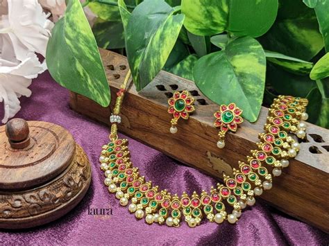 Maha Ruby And Green Kemp Stone Jewellery Set Laura Designs India