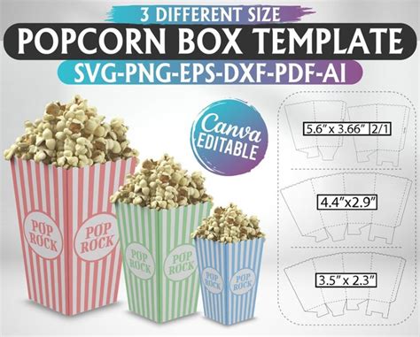 3 Sizes Popcorn Box Template Bundle Popcorn Box Svg Popcorn - Etsy in 2023 | Popcorn box ...