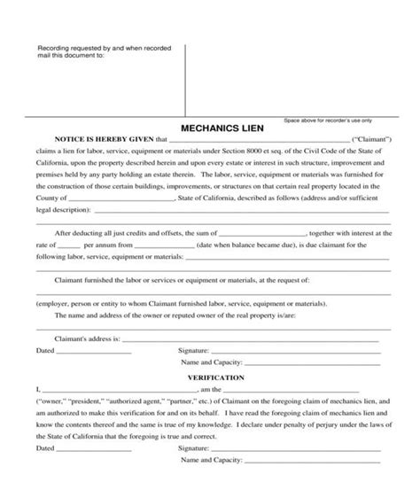 Free 11 Mechanics Lien Forms In Pdf Ms Word Excel