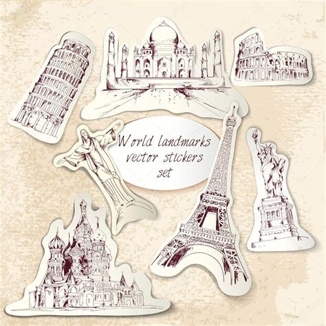 World Landmark Stickers Stock Illustration By ©macrovector 48729691