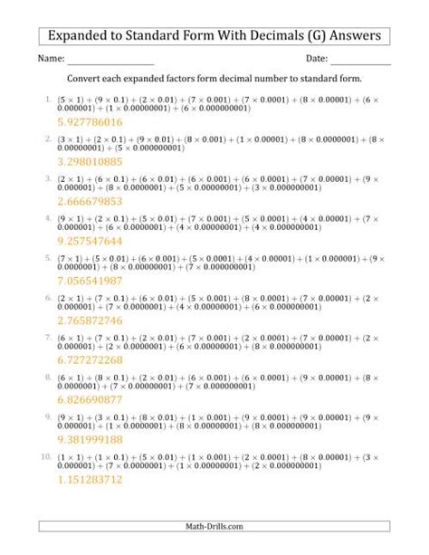 Converting Expanded Factors Form Decimals Using Decimals To Standard Form 1 Digit Before The