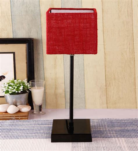 Buy Maroon Jute Shade Traditional Table Lamp With Black Base By New Era