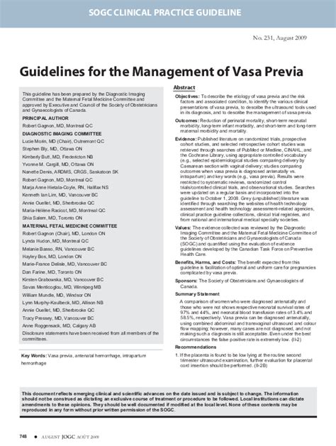 Pdf Guidelines For The Management Of Vasa Previa Melanie Basso