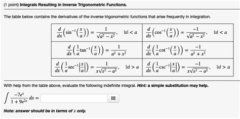 SOLVED Integrals Resulting In Inverse Trigonometric Functions The