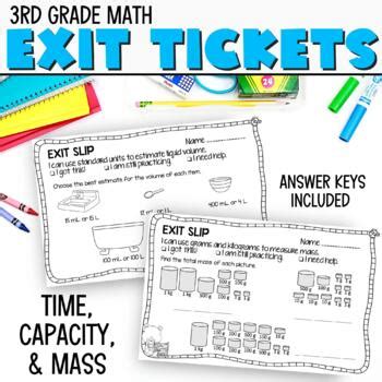 3rd Grade Math Exit Tickets Telling Time Capacity Mass Quick