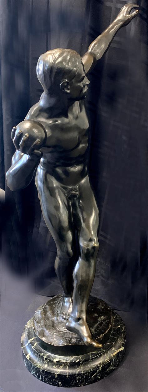 Shotputter Large Bronze Sculpture Of Nude Male Athlete Exquisitely Sculpted For Sale At StDibs