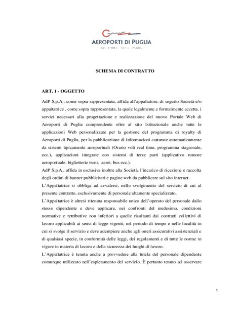 Compilabile Online SCHEMA DI CONTRATTO ART 1 OGGETTO AdP S P A