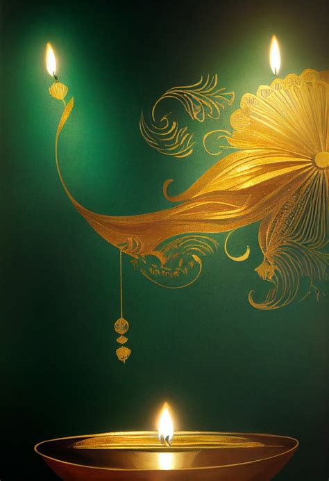 Free Green Diwali Poster with Golden Diya