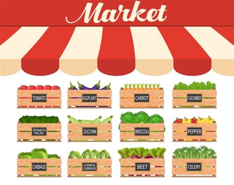 Vegetable Market Stall With Fresh Veggies Vector Image