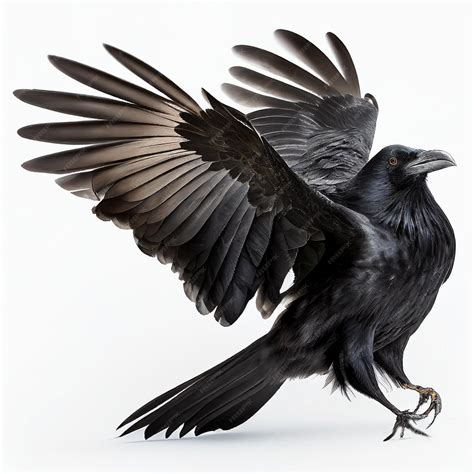 Premium Photo | Black raven spread its wings isolated on white, close