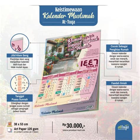 Jual Kalender Islam Hijriyah Terbaru H Muslimah Attuqa