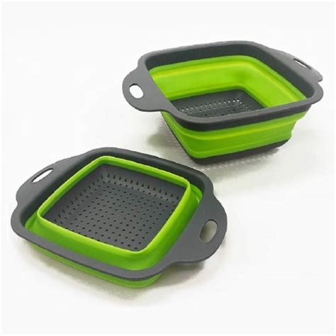 Collapsible Colander Set Of 2 Silicone Square Strainer W Handle For