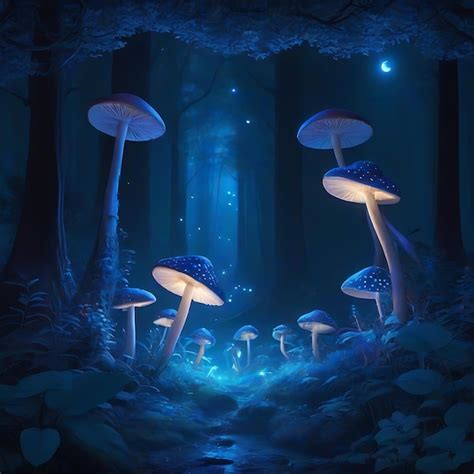 Cogumelos M Gicos Em Uma Floresta Misteriosa Escura E Ilustra O De