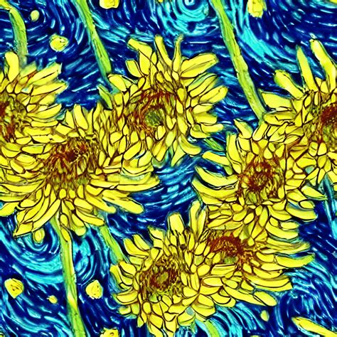 Beautiful Chrysanthemum Pattern Starry Night Van Gogh · Creative Fabrica