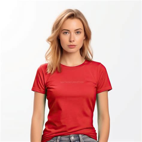 Premium Ai Image A Woman Wearing A Red Shirt With The Word The Word