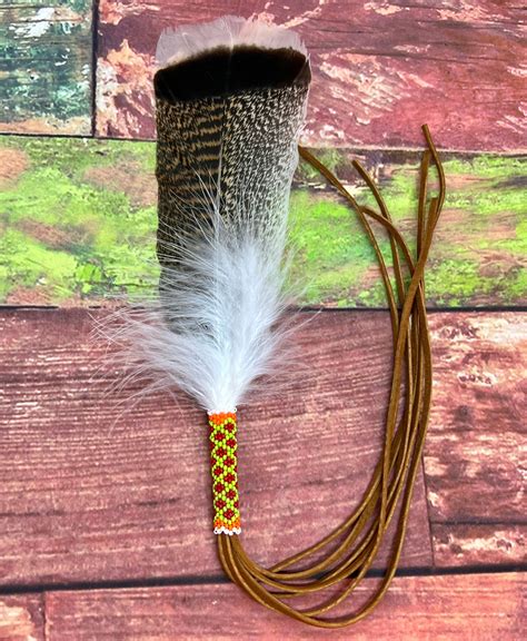 Smudge Feather Beadwork Handle Buckskin Fringe Sage Blessed