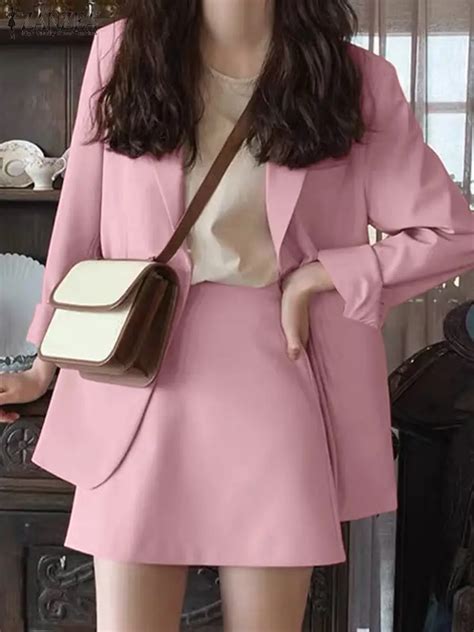 Zanzea New Fashion Office Lady Long Sleeve Blazer And Skirts Suit Autumn Business Suit Matching