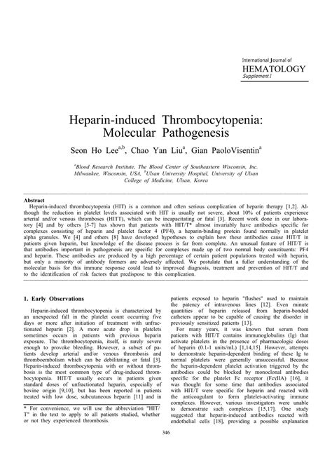 Pdf Heparin Induced Thrombocytopenia Molecular Pathogenesis