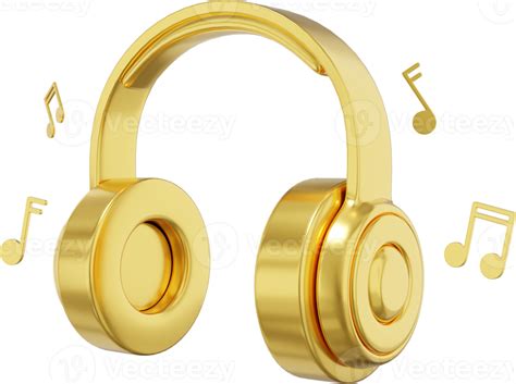 Gold Wireless Headphones With Music Notes Png Icon