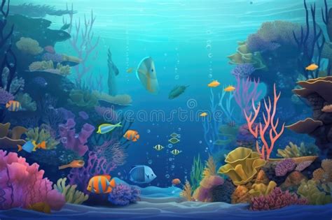 Aquarium With Schools Of Fish Swimming Around Coral Reef Stock Image