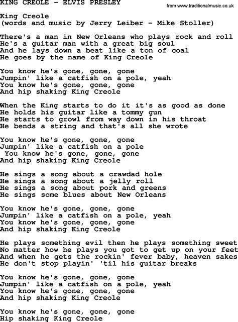 King Creole Elvis Presley Txt By Elvis Presley Lyrics And Chords