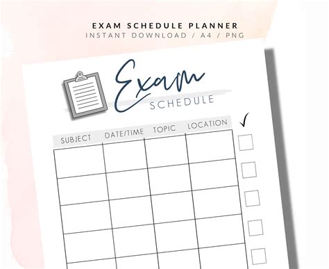 Exam Schedule Planner Printable Student Printable Student Etsy