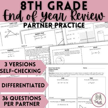 Th Grade Math End Of Year Review Partner Practice Activity Tpt