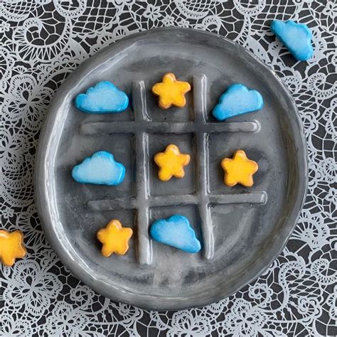 Handmade Full Moon And Stars Tic Tac Toe Board Resin Coated One Of A